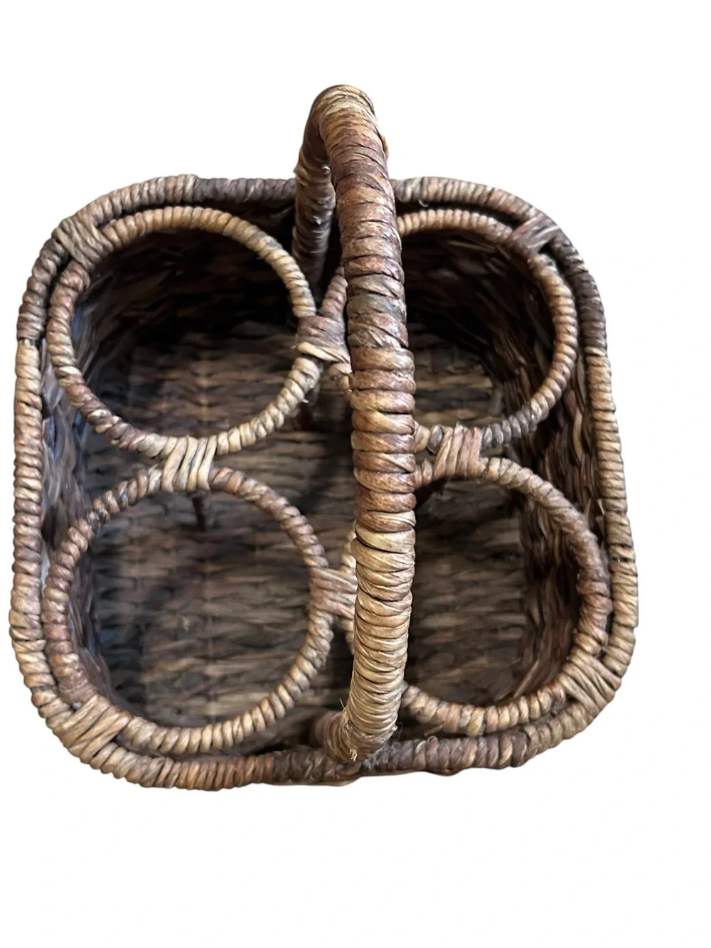 Vintage Woven Rattan Wine Carrier Basket – Brown